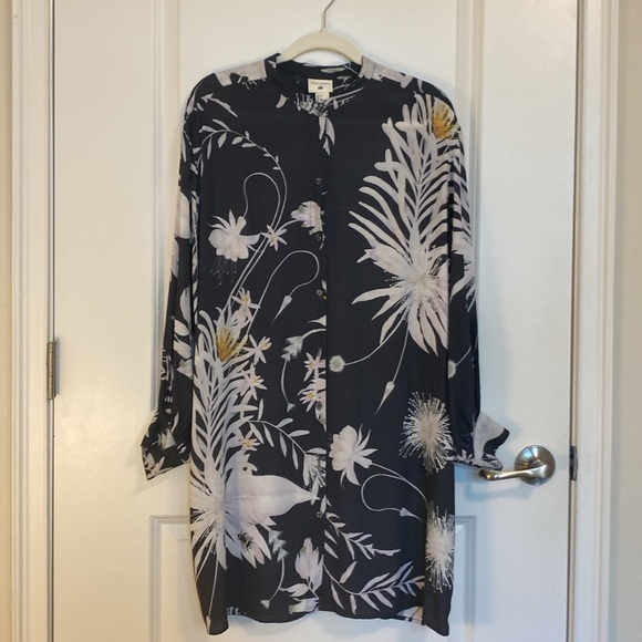 Anna Glover X HM Women's Navy Button Up Floral Shirt Mini Dress Boho - Picture 2 of 8